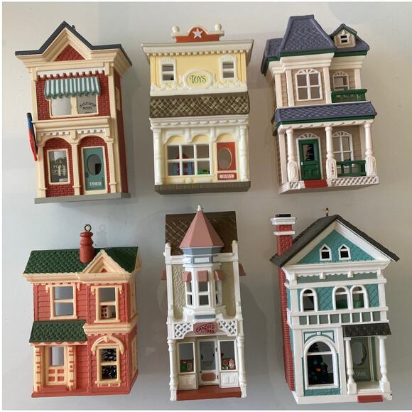6 Vintage Hallmark Keepsake Nostalgic Houses and Shops Christmas Ornaments - Picture 1 of 8